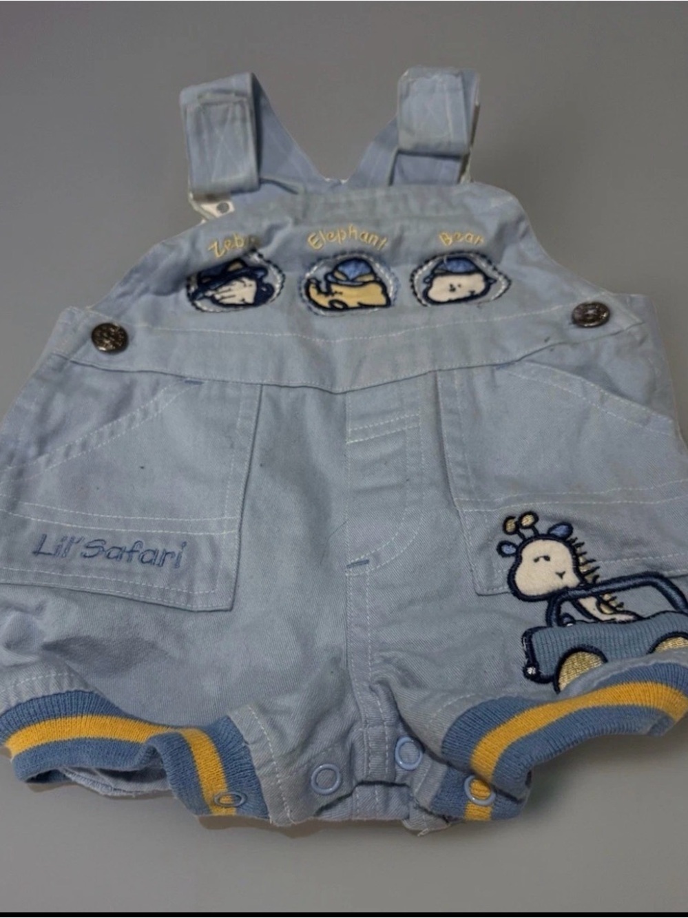 Vintage Light Blue Lil' Safari Embroidered Baby Overalls
